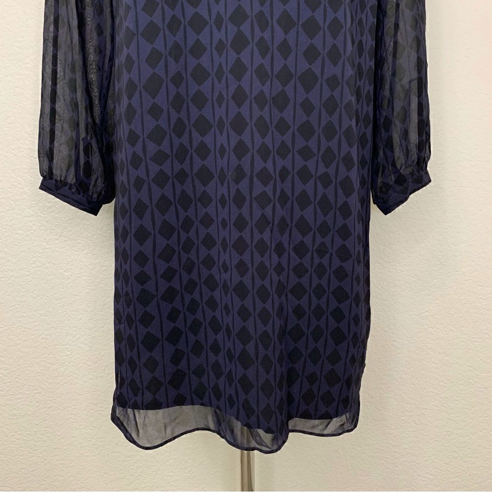 CAbi Harlequin Purple Shirtdress Black Diamond Print Sheer Sheath Dress - Picture 4 of 12